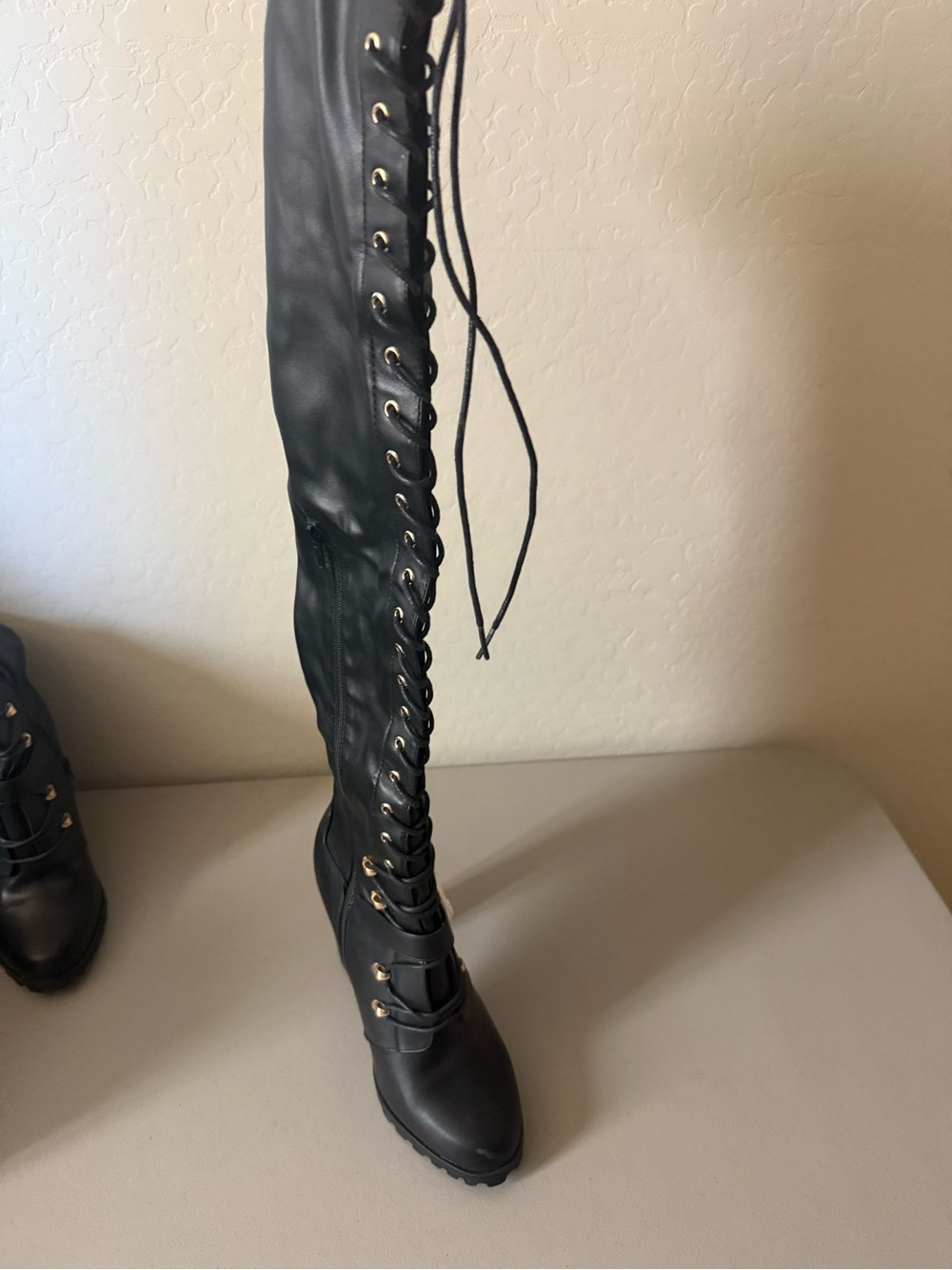 Over-the-Knee Black Lace-Up Women's Boot